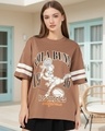 Shop Women's Mocha Mousse Brown Graphic Printed Oversized T-shirt-Front