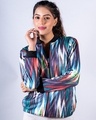 Shop Women's Blue Abstract Printed Velvet Bomber Jacket-Design