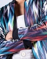 Shop Women's Blue Abstract Printed Velvet Bomber Jacket