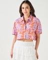 Shop Women's Multicolor All Over Printed Oversized Crop Shirt-Front