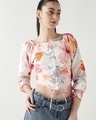 Shop Women's Multicolor All Over Printed Slim Fit Short Top-Front