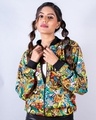 Shop Women's Multicolor Graphic Printed Velvet Bomber Jacket-Front