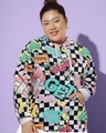 Shop Women's Multicolor Graphic Printed Plus Size Hooded Sweatshirt-Front