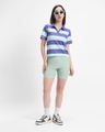 Shop Women's Blue & Green Striped Plus Size Polo T-shirt-Full