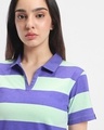 Shop Women's Blue & Green Striped Plus Size Polo T-shirt