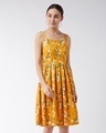 Shop Women's Mustard Floral Print Pleated Dress-Front