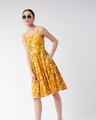 Shop Women's Mustard Floral Print Pleated Dress