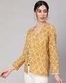 Shop Women's Mustard Printed Lurex Top-Design