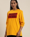 Shop Women's Mustard Typographic Oversized T-Shirt-Front