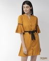 Shop Women's Mustard Yellow Solid A Line Dress-Front