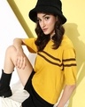 Shop Women's Mustard Yellow Striped Oversized T-shirt-Front