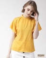 Shop Women's Mustard Yellow & White Polk Dot Print Top-Front