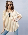 Shop Women's Mustard Yellow & White Striped Oversized Shirt-Front