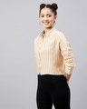 Shop Women's Mustart Yellow & White Striped Drop Shoulder Crop Shirt-Design