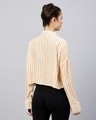 Shop Women's Mustart Yellow & White Striped Drop Shoulder Crop Shirt-Full
