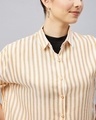 Shop Women's Mustart Yellow & White Striped Drop Shoulder Crop Shirt