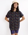 Shop Women's Navy All Over Printed Boyfriend T-shirt-Front