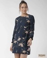 Shop Women's Navy Blue & Beige Floral Printed Sheath Dress-Front
