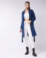 Shop Women's Navy Blue Belted Long Jacket-Full