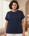 Shop Women's Navy Blue Boyfriend Plus Size T-shirt-Front