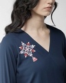 Shop Women's Navy Blue Embroidered Detail Wrap Top