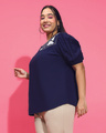 Shop Women's Navy Blue Embroidered Plus Size Top-Design