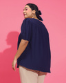 Shop Women's Navy Blue Embroidered Plus Size Top-Full