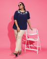 Shop Women's Navy Blue Embroidered Plus Size Top