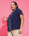 Shop Women's Navy Blue Embroidered Relaxed Fit Plus Size Shirt-Design