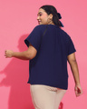 Shop Women's Navy Blue Embroidered Relaxed Fit Plus Size Shirt-Full