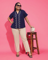 Shop Women's Navy Blue Embroidered Relaxed Fit Plus Size Shirt