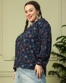 Shop Women's Navy Blue Floral Printed Plus Size Top-Design