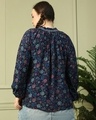 Shop Women's Navy Blue Floral Printed Plus Size Top-Full