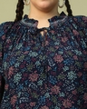 Shop Women's Navy Blue Floral Printed Plus Size Top