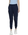 Shop Women's Navy Blue Live The Moment Typography Slim Fit Joggers-Front