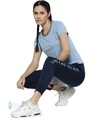Shop Women's Navy Blue Live The Moment Typography Slim Fit Joggers-Full