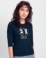 Shop Women's Navy Blue Musical Penguins 3/4 Sleeve Slim Fit T-shirt-Front
