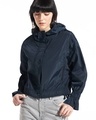 Shop Women's Navy Blue Oversized Hooded Windcheater Jacket-Front