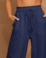 Shop Women's Navy Blue Oversized Pleated Wide Leg Korean Pants
