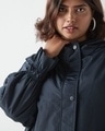 Shop Women's Navy Blue Oversized Plus Size Hooded Windcheater Jacket