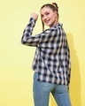 Shop Women's Navy Blue & Pink Checked Loose Fit Shirt-Design