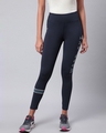 Shop Women's Navy Blue Rapid Dry Solid Cropped Training Tights-Front