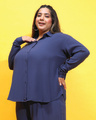 Shop Women's Navy Blue Relaxed Fit Plus Size Shirt-Design