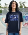Shop Women's Navy Blue Salty Soul Typography Oversized T-shirt-Front