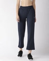 Shop WoMen's Navy Blue Solid Cropped Track Pants-Front