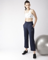 Shop WoMen's Navy Blue Solid Cropped Track Pants