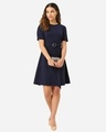 Shop Women's Navy Blue Solid Fit And Flare Dress-Full