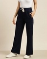 Shop Women's Navy Blue Solid Wide Leg Pants