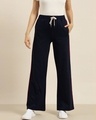 Shop Women's Navy Blue Solid Wide Leg Pants-Front