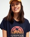 Shop Women's Navy Blue Stranger Things Logo Splatter Graphic Printed Boyfriend T-shirt